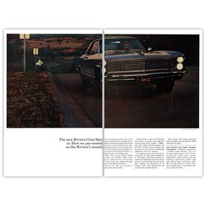 1965 Buick Riviera Gran Sport Coupe 2 Page Color Vintage Print Ad Muscle Car Art
